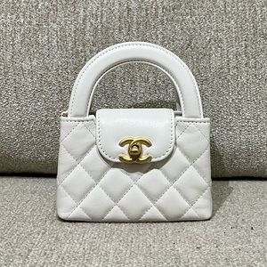 ❌NFS❌ Chanel 23K Nano “Kelly” white calfskin gold HW micro SLG NWT full set